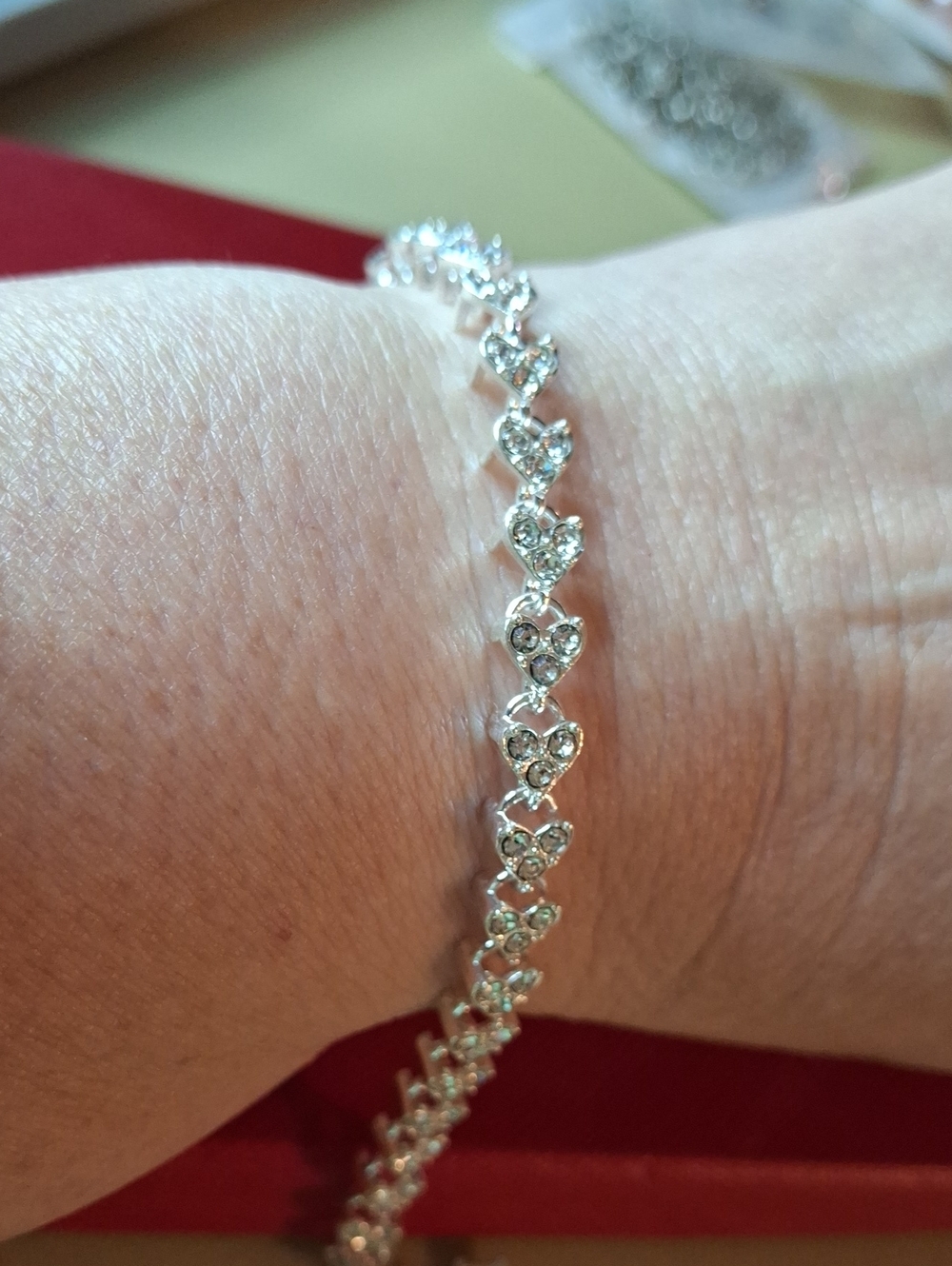 Heart Shape Rhinestone Silver Tone Bracelet